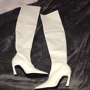 Zara thigh high white boots